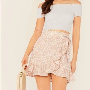 SHEIN Pink & White Ruffle Hem Skirt, Size XS